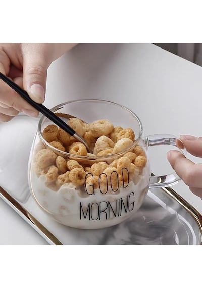 2 Li Good Morning Günaydın 400 Ml Borosilikat Cam Kupa Kahve