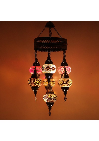 Dekoratif TAVAN LAMBASI 7 Lİ AVİZE OTANTİK SARKIT