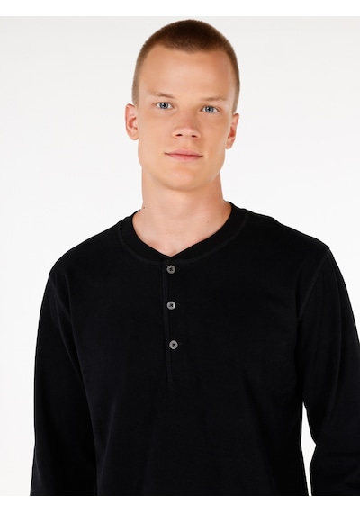 Colin's Colins Regular Fit Düğmeli Yaka Basic Siyah Erkek Uzun Kol Tişört Cl1065875 Siyah