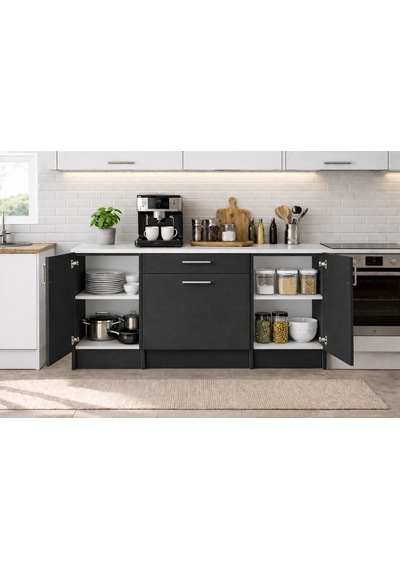 Kali Alt Modül-çok Amaçlı Dolap -140 Cm -3 Kapaklı-1 Çekmeceli-laminat Beyaz Tezgah Dahil Antrasit Kali Alt Modül-çok Amaçlı Dolap -140 Cm -3 Kapaklı-1 Çekmeceli-laminat Beyaz Tezgah Dahil Antrasit
