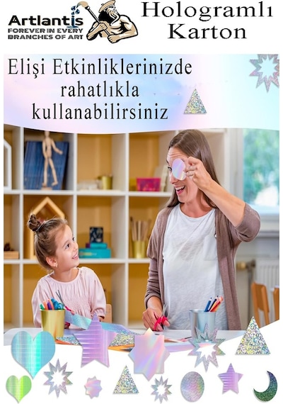 Hologramlı Karton 20x30 Cm A4 10 Renk 1 Paket Hulogramlı Fon Kartonu Kağıt Yanar Döner Parlak Hologram Okul Öncesi Kreş