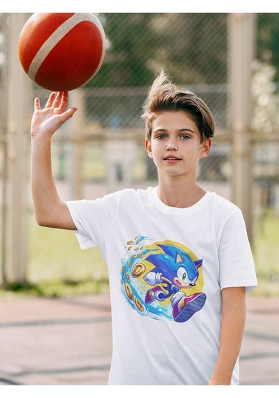 Sevbano Unisex Süper Sonic Baskılı Oyun Çocuk Tişört 1-12 Yaş Beyaz