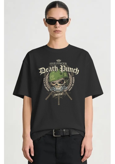 Five Finger Death Punch Rock Metal Müzik Grubu Baskılı Unisex Ove Siyah