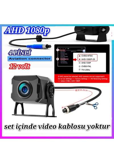 Ahd 1080p 150 Derece 4 Pinli Connector 4x4 Cm. Kamera 12 Volt Video Kablosuz Gönderilir
