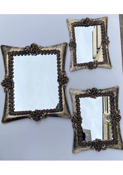 Tr Peramari Dekoratif Polyester Üçlü Kare Ayna Takımı Gold Siyah Eskitme Gold Siyah Diğer