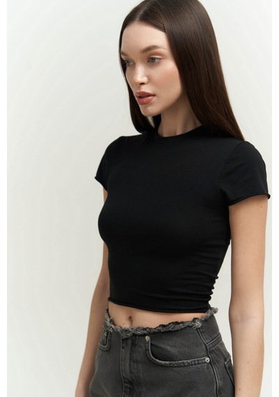 Mai Collection 2734 - El Amor Siyah Penye Crop Mor - Siyah