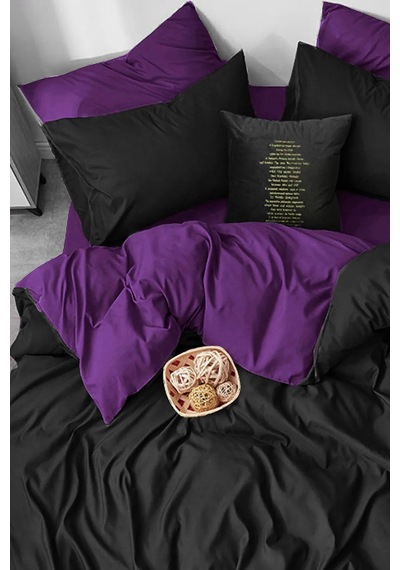İqon Lastikli Çarşaflı Nevresim Takımı Çift Kişilik Mor-siyah Blackpurple