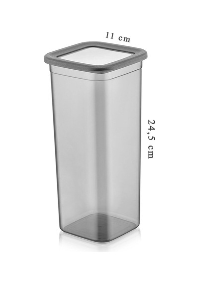 3'lü Set Sızdırmaz Kapaklı Kare Erzak Saklama Kabı 3x1900 Ml Antrasit Plastik Gri Diğer