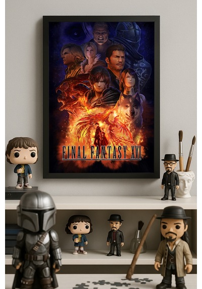 Final Fantasy Siyah Ahşap Çerçeveli Poster, Dekoratif Oyun Duvar Tablosu