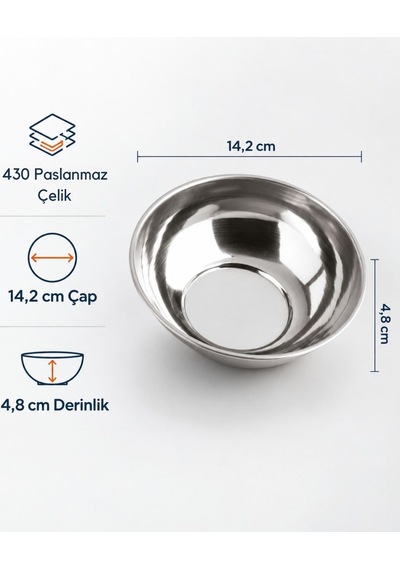 Çorba Kasesi 14,2 Cm Paslanmaz Çelik Metal Komposto Tatlı Cacık İkramlık Kase Gri