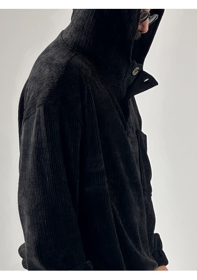 Cocopelli Kadife Dokulu Siyah Oversize Kapüşonlu Erkek Sweatshirt Coc1038 Siyah