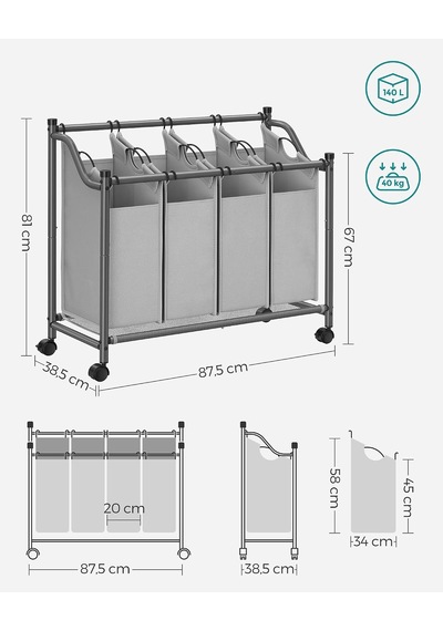 Tekerlekli Çamaşır Sepeti, 4 Çıkarılabilir Kumaş Cepli Çamaşır Ayırıcı, Çamaşır Toplayıcı, Oyuncaklar İçin Saklama Yeri, Ahır, 4 X 35 Litre, Gri Lsf005gs Çok Renkli Tekerlekli Çamaşır Sepeti, 4 Çıkarılabilir Kumaş Cepli Çamaşır Ayırıcı, Çamaşır Toplayıcı, Oyuncaklar İçin Saklama Yeri, Ahır, 4 X 35 Litre, Gri Lsf005gs Çok Renkli
