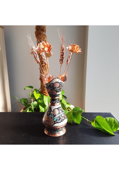 Bakır Çiçekli Dekoratif Bakır Vazo 25 cm