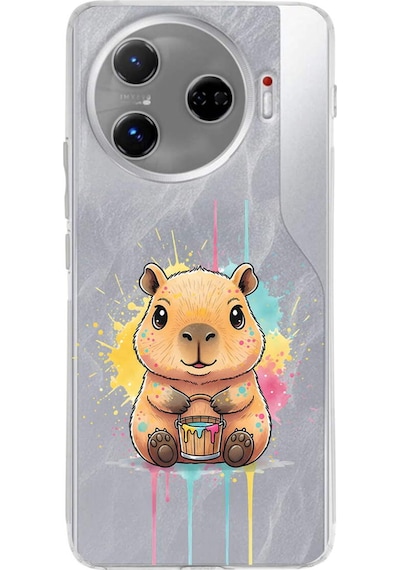 Tecno Camon 30 Pro 5g İle Uyumlu Splash Kapibara Tasarımlı Şeffaf Silikon Kılıf Şeffaf