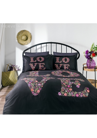 Özdilek Çift Kişilik Ranforce Nevresim Takımı Love Bouquet Siyah (501896515)