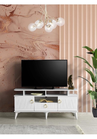 110 CM MDF MEBRAN KAPAK RAFLI TV SEHPASI BEYAZ 110 CM MDF MEBRAN KAPAK RAFLI TV SEHPASI BEYAZ