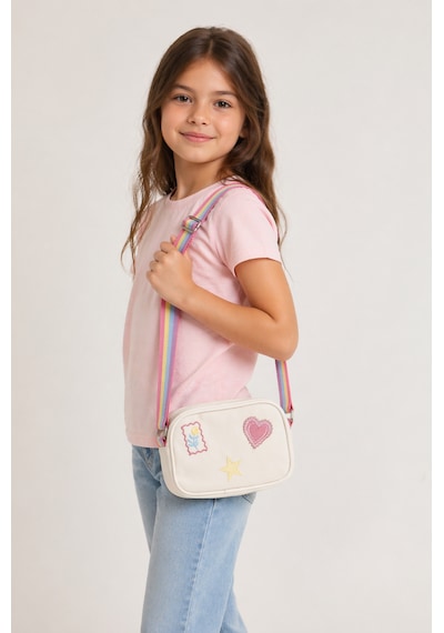 İcone Bag Denim Nakışlı Kız Çocuk Omuz Çantası, Denim İşlemeli Kız Çocuk Çantası, Kot Çocuk Çanta Beyaz