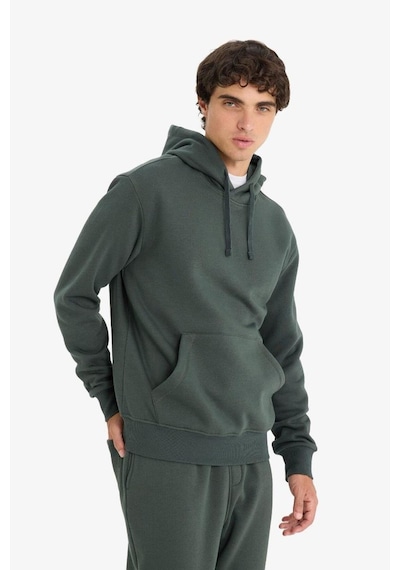 Defacto Regular Fit Kapüşonlu İçi Yumuşak Tüylü Kanguru Cepli Basic Düz Sweatshirt X8283az25augn1155 Yeşil
