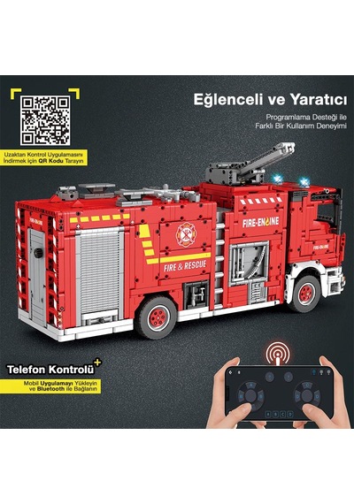 Reobrix Technic 22008 İtfaiye Kamyonu Kumandalı&motorlu Yapı Blok Seti Building Blocks Fire Ladder Truck - 2692 Parça