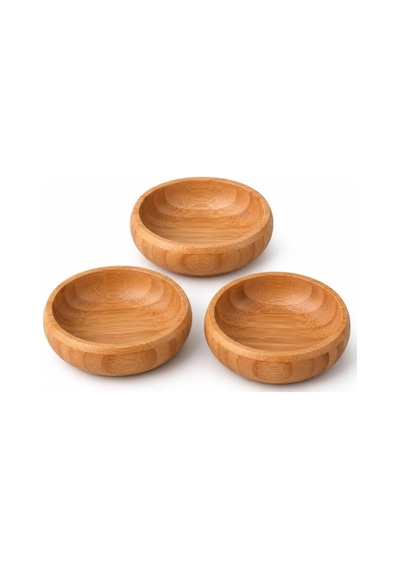 3'lü Bambu Çerezlik Seti 9x9x3 Cm - Yuvarlak Kahvaltılık, Mezelik Ve Sosluk Kase Takımı Diğer