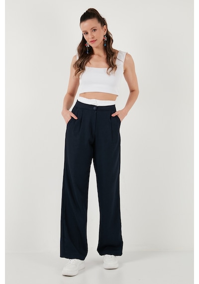 Lela Relaxed Fit Yüksek Bel Bol Paça Bayan Pantolon 673P1012 Lacivert