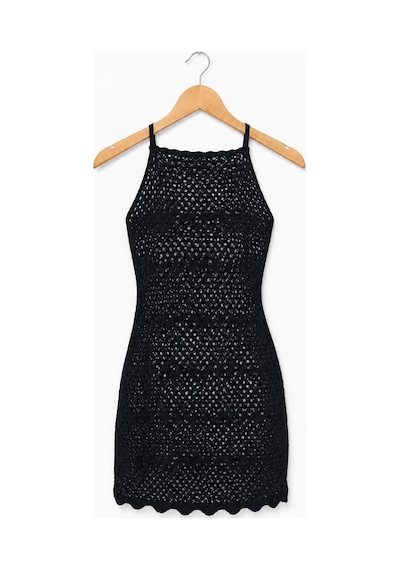 Neden Tekstil Ajurlu Sırt Dekolteli Transparan Beachwear - Mini Plaj Elbisesi - Siyah