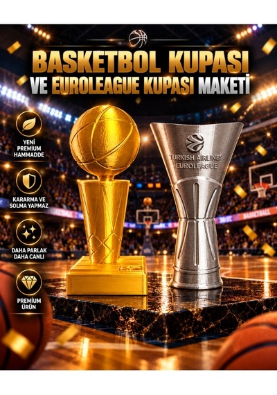 Basketbol Kupası Ve Euroleague Kupası Maketi Seti Dekoratif Basketbol Ödülleri 20cm