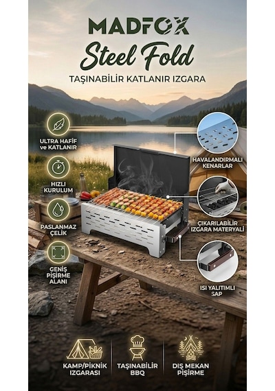 Madfox Steelfold Paslanmaz Çelik Katlanabilir Mangal Siyah