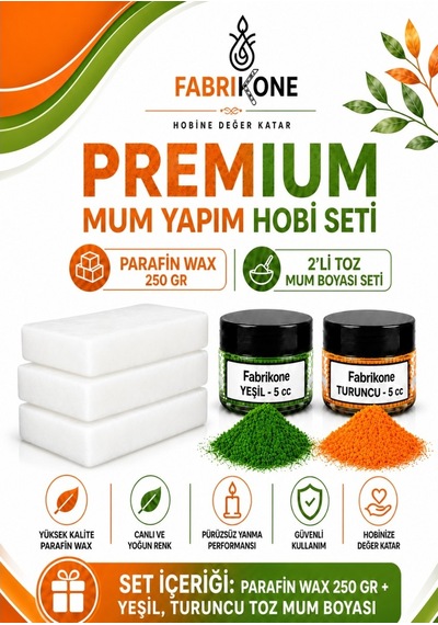 Premium Mum Yapım Hobi Seti - Parafin Wax 250 Gr - 2'li Toz Mum Boyası Seti - Yeşil, Turuncu Bkfabpw2502yt Karışık