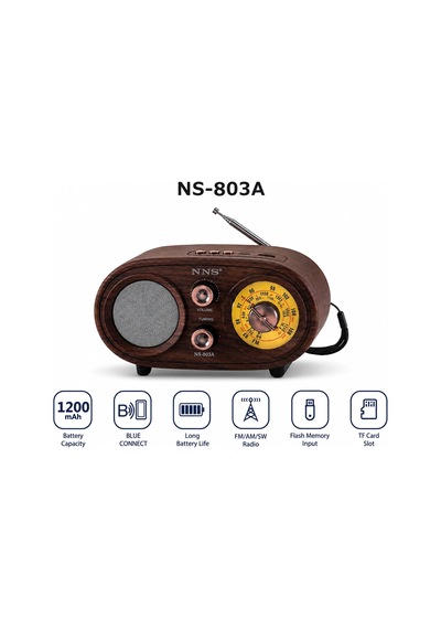 Bluetooth Fm/am/sw Retro Radyo 1200 Mah Tf Kart Usb Ns-803a Çok renkli