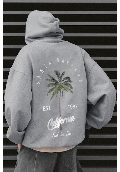 California Baskılı Oversize Sweatshirt Gri