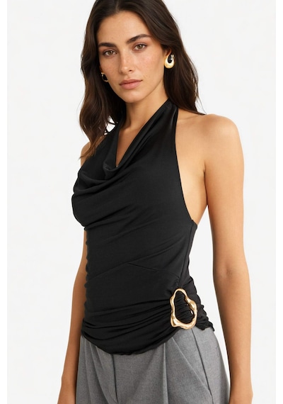 Defacto Regular Fit Halter Yaka Toka Detaylı Bluz G0468ax25aubk81 Siyah