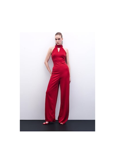 Sateen Kolsuz Parlak Tulum - Kırmızı-135879 Kırmızı