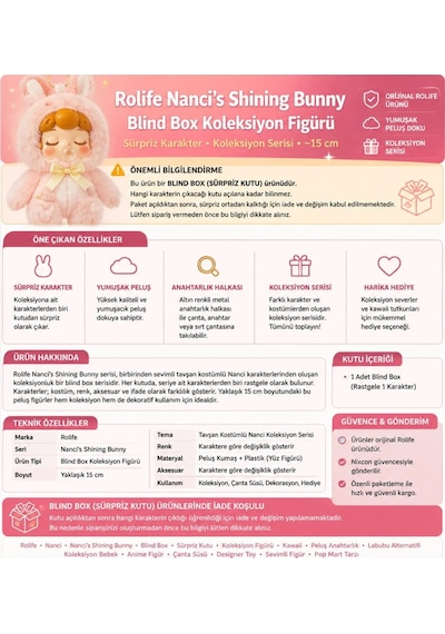 Rolife Nanci S Shining Bunny Blind Box Koleksiyon Figürü Açık Pembe