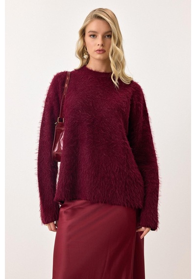 Olcay Oversize Tüylü Soft Kazak Bordo 8270