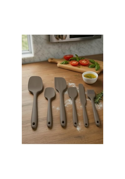 6'lı Kahverengi Silikon Spatula Seti Isıya Dayanıklı Pasta Kek Hamur Kazıyıcı Ve Silikon Fırça Seti Yapışmaz Tencere Tava Uyumlu Mutfak Gereçleri Kahverengi Kahverengi