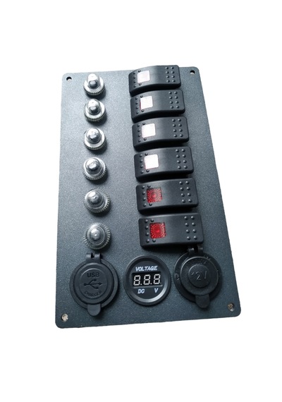 Tekne Karavan Otomatik Sigorta Paneli. 6'lı Model. Usb'li Siyah Siyah