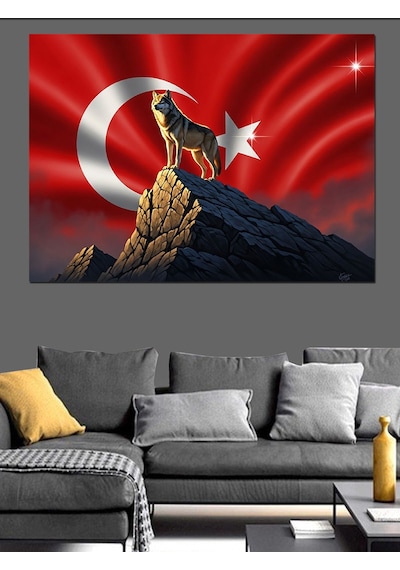 Ahşap Tablo Ay Yıldızlı Kurt Dağ Zirvesi