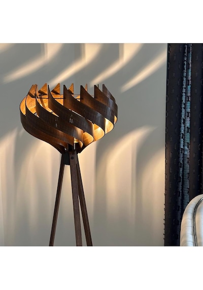Ahşap Tripod Lambader, Modern Dekoratif Salon Lambası, Ceviz Renk 3 Ayaklı Ayaklı Lamba, Oturma Odası Yatak Odası Köşe Aydınlatma Diğer