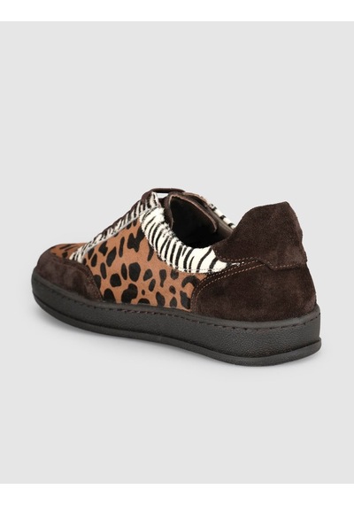 Leopar Desenli Süet Deri Kadın Sneaker Ayakkabı Kahverengi