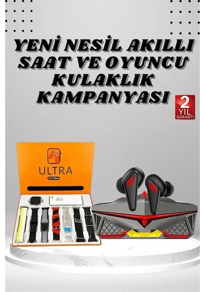 7 Kordonlu Akıllı Saat Ve Oyuncu Kulaklığı Bluetooth Bağlantılı Android Ve İos Uyumlu