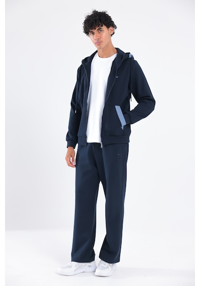 Rowinger Modal Kumaş Kapüşonlu Fermuarlı Kontrast Detaylı Erkek Sweatshirt Navyblue