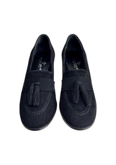 Tufan Shoes Siyah Hakiki Deri Süet Püskül Detay Topuklu Ayakkabı Siyah