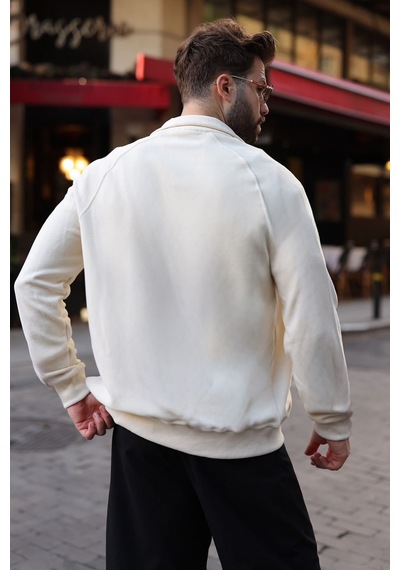 Madmext Bej Fermuarlı Dik Yaka Basic Erkek Hırka E7199