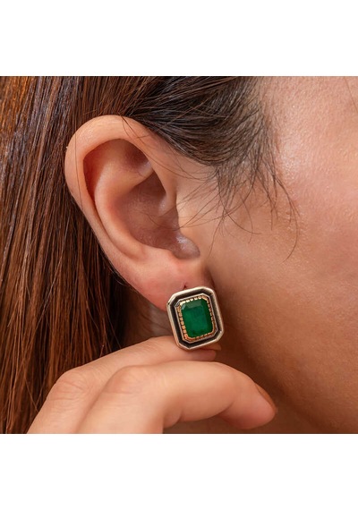 Gümüş Yeşil Taşlı Otantik Kadın Küpe 14 MM-Gümüş