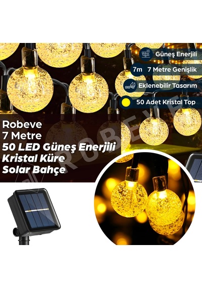 Robeve 7 Metre 50 Led Güneş Enerjili Kristal Küre Solar Bahçe Aydınlatma Dış Mekan Aydınlatma Güneş Enerjili Aydınlatma 8 Modlu, Ip65 Su Geçirmez, Otomatik Aç/kapa, Bahçe, Balkon Gün Işığı Sarı Robeve 7 Metre 50 Led Güneş Enerjili Kristal Küre Solar Bahçe Aydınlatma Dış Mekan Aydınlatma Güneş Enerjili Aydınlatma 8 Modlu, Ip65 Su Geçirmez, Otomatik Aç/kapa, Bahçe, Balkon Gün Işığı Sarı