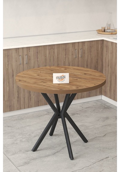 Gnr 90cm Sabit Atlantik Mutfak Masası Takımı, Yemek Masası, 4 Modern Krem Sandalye Krem