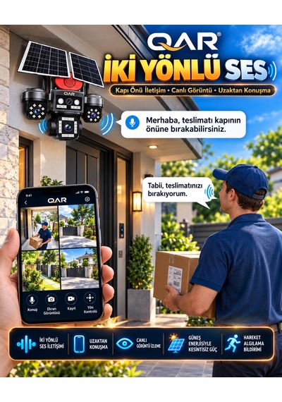 4 Lensli Güneş Enerjili Akıllı Güvenlik Kamerası 4g Sım Kartlı Yapay Zeka Destekli Uzaktan İzleme Dış Mekan Kamerası 24 Saat Kayıt