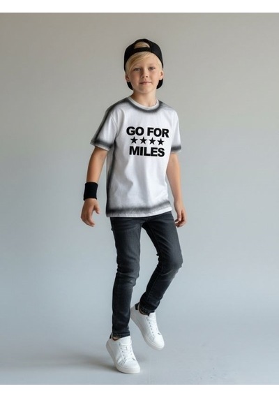 Zekids Çocuk Go For Miles Yazılı T-shirt-17192 Beyaz