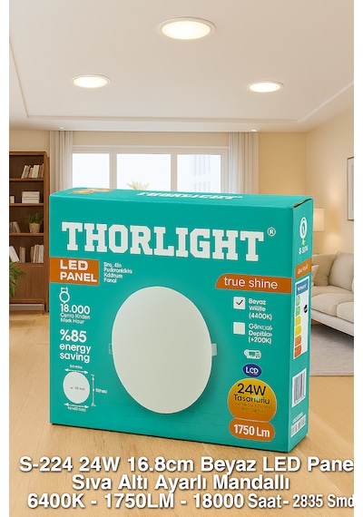 Thorlight 2 Tane S-224 24w Beyaz Led Panel Sıva Altı Aydınlatma 16.8 Cm 6400k Beyaz